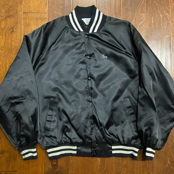 West Ark Vintage 70s 80s Central Indiana Warehouse Bomber Jacket Black Mens 2XL - Picture 4 of 10